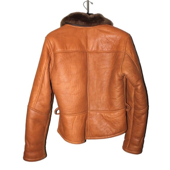Genuine SHEARLING Leather Aviator Winter Jacket USA Size M Lapels & Hoodie Zip - Picture 3 of 13